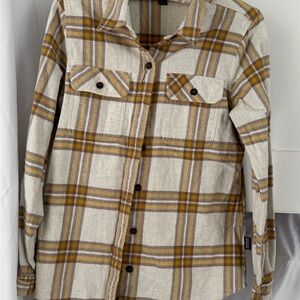 Patagonia Plaid Button Down Shirt - Cream and Brown